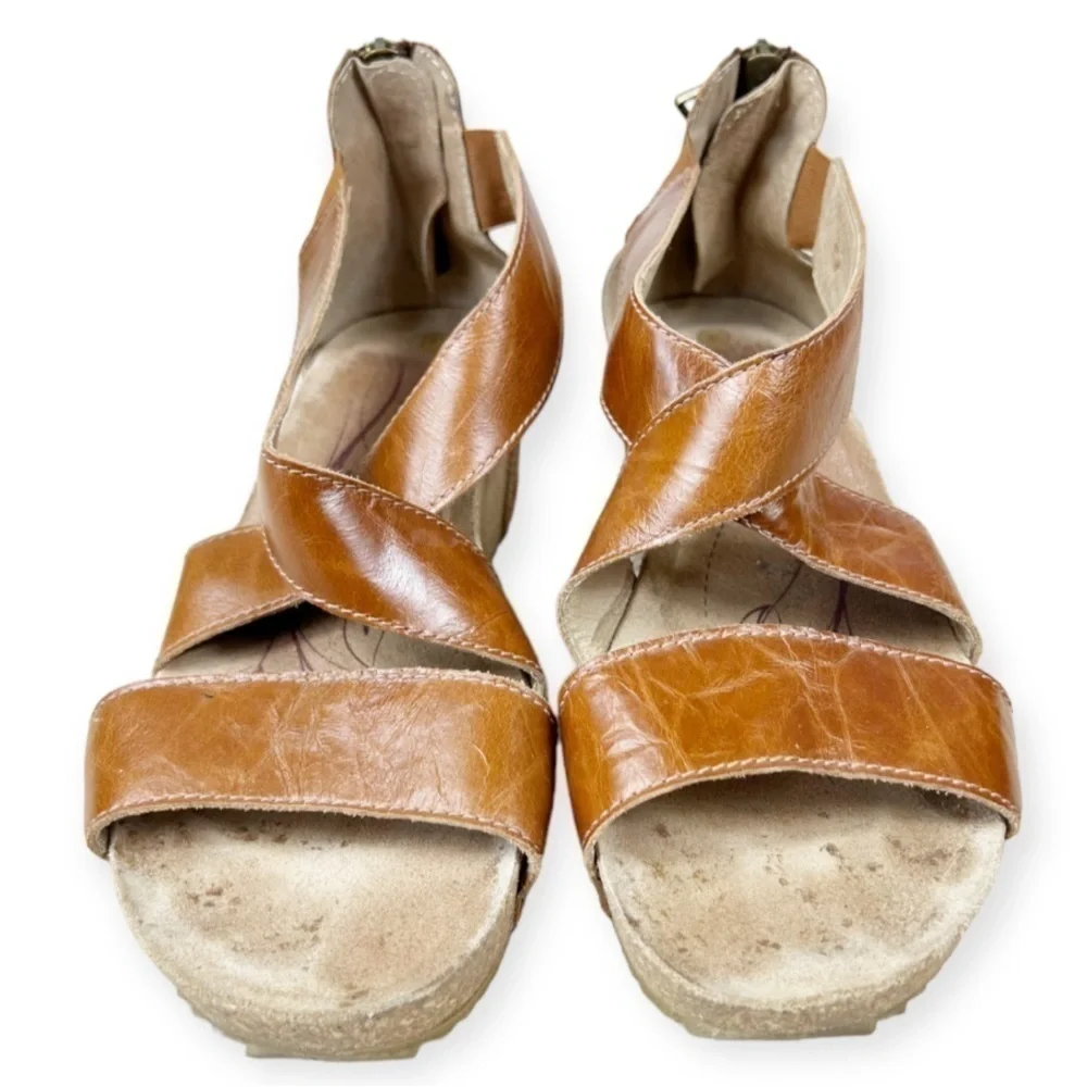 JOSEF Seibel Meike 05 Leather Kork Wedge Sandals 41 Camel Brown